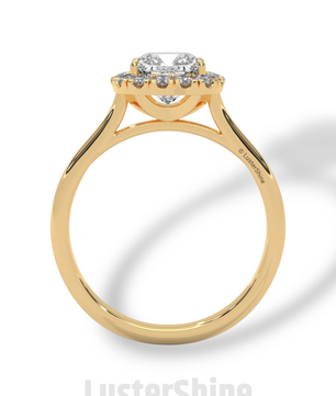Cushion Halo Engagement Ring – Round Diamond Ring in 14K or 18K Yellow Gold – Elegant Dainty Gold Ring – LusterShine – Delicate Bridal Rings