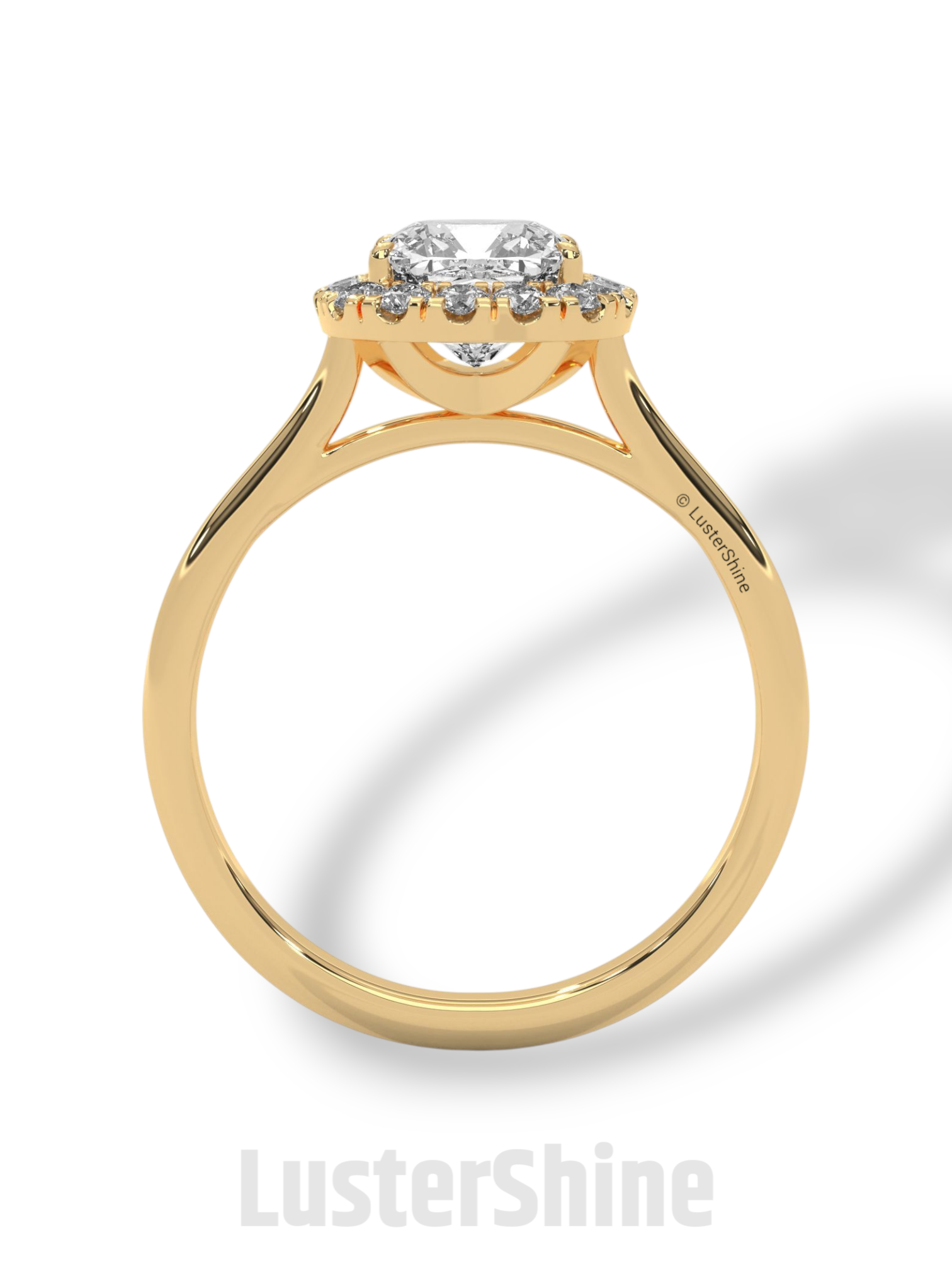 Cushion Halo Engagement Ring – Round Diamond Ring in 14K or 18K Yellow Gold – Elegant Dainty Gold Ring – LusterShine – Delicate Bridal Rings