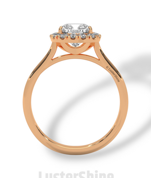 Cushion Halo Engagement Ring – Round Diamond Ring in 14K or 18K Yellow Gold – Elegant Dainty Gold Ring – LusterShine – Delicate Bridal Rings