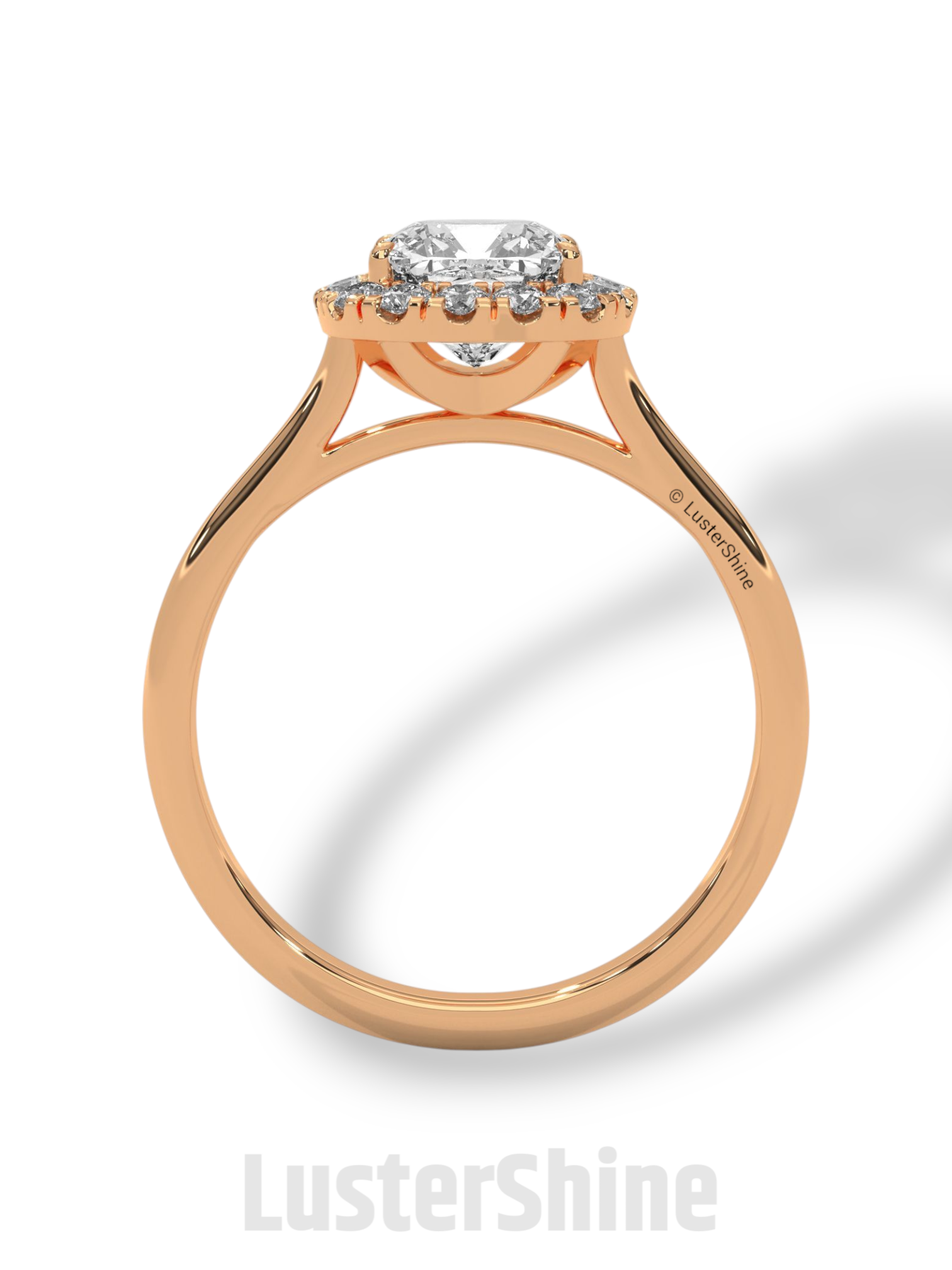 Cushion Halo Engagement Ring – Round Diamond Ring in 14K or 18K Yellow Gold – Elegant Dainty Gold Ring – LusterShine – Delicate Bridal Rings