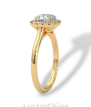 Cushion Halo Engagement Ring – Round Diamond Ring in 14K or 18K Yellow Gold – Elegant Dainty Gold Ring – LusterShine – Delicate Bridal Rings