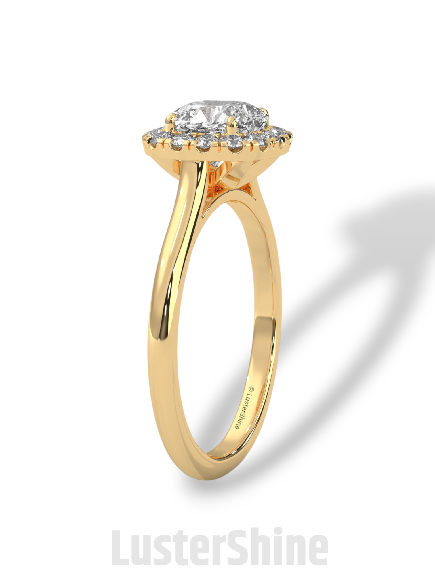 Cushion Halo Engagement Ring – Round Diamond Ring in 14K or 18K Yellow Gold – Elegant Dainty Gold Ring – LusterShine – Delicate Bridal Rings