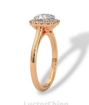 Cushion Halo Engagement Ring – Round Diamond Ring in 14K or 18K Yellow Gold – Elegant Dainty Gold Ring – LusterShine – Delicate Bridal Rings
