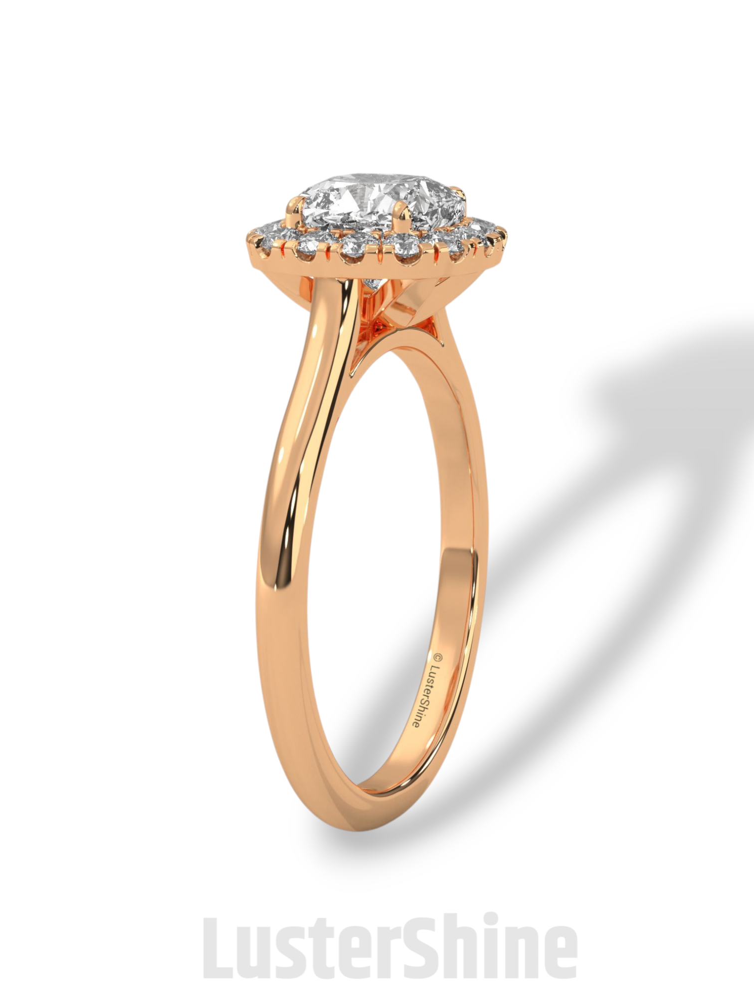 Cushion Halo Engagement Ring – Round Diamond Ring in 14K or 18K Yellow Gold – Elegant Dainty Gold Ring – LusterShine – Delicate Bridal Rings