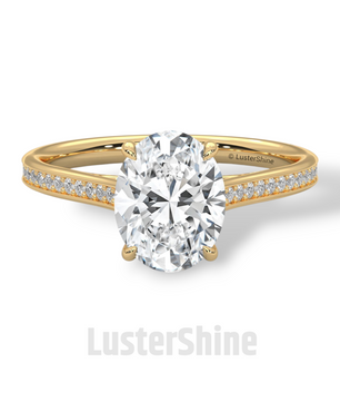 2CT Oval Solitaire Ring – Pave Band Engagement Ring in 14K 18K White Gold – 9x7mm Oval Diamond Ring – Dainty Bridal Jewelry by LusterShine