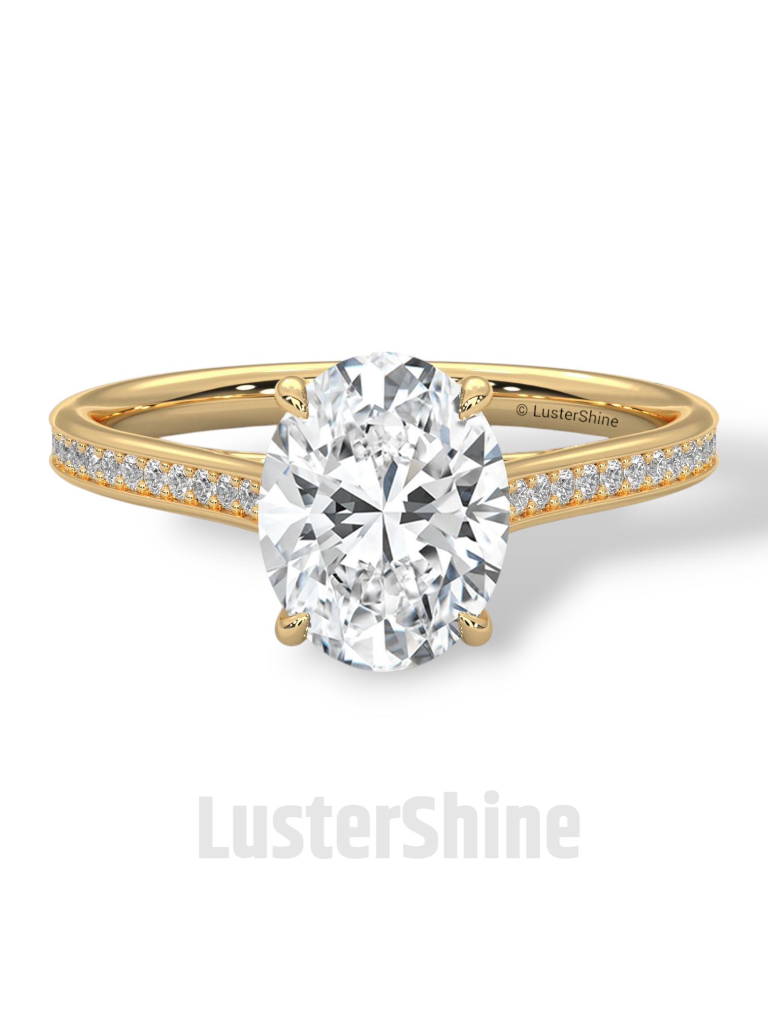 2CT Oval Solitaire Ring – Pave Band Engagement Ring in 14K 18K White Gold – 9x7mm Oval Diamond Ring – Dainty Bridal Jewelry by LusterShine