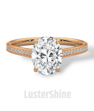 2CT Oval Solitaire Ring – Pave Band Engagement Ring in 14K 18K White Gold – 9x7mm Oval Diamond Ring – Dainty Bridal Jewelry by LusterShine