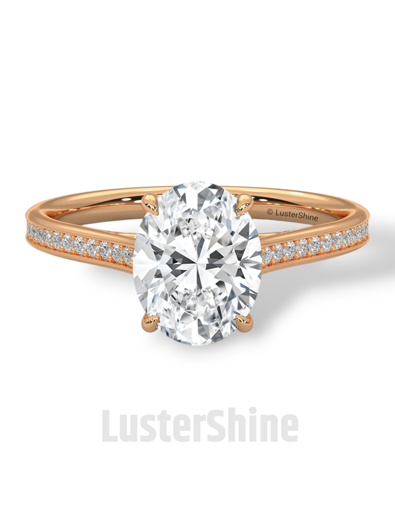 2CT Oval Solitaire Ring – Pave Band Engagement Ring in 14K 18K White Gold – 9x7mm Oval Diamond Ring – Dainty Bridal Jewelry by LusterShine
