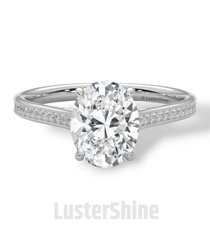 2CT Oval Solitaire Ring – Pave Band Engagement Ring in 14K 18K White Gold – 9x7mm Oval Diamond Ring – Dainty Bridal Jewelry by LusterShine