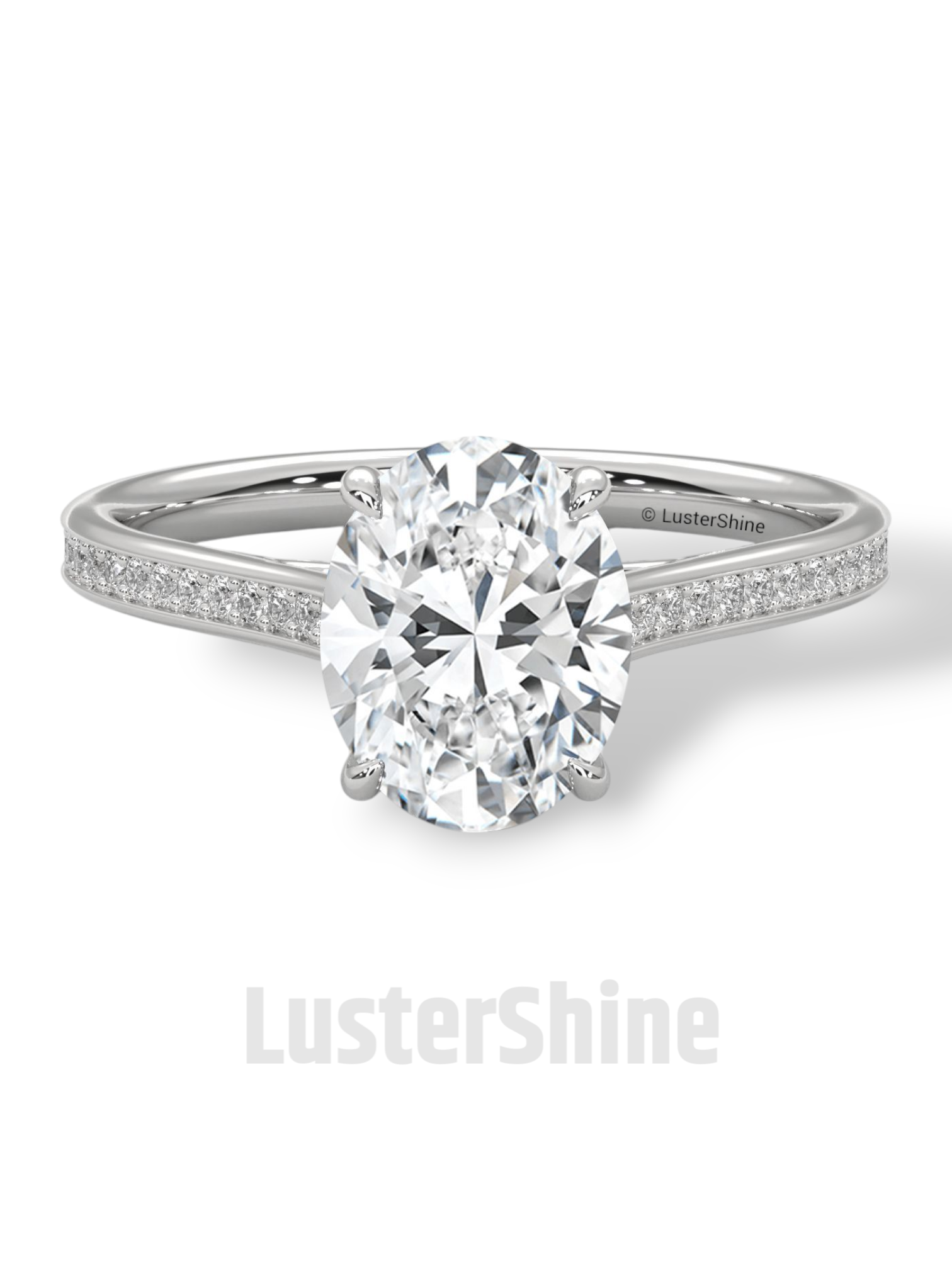 2CT Oval Solitaire Ring – Pave Band Engagement Ring in 14K 18K White Gold – 9x7mm Oval Diamond Ring – Dainty Bridal Jewelry by LusterShine