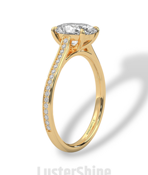 2CT Oval Solitaire Ring – Pave Band Engagement Ring in 14K 18K White Gold – 9x7mm Oval Diamond Ring – Dainty Bridal Jewelry by LusterShine