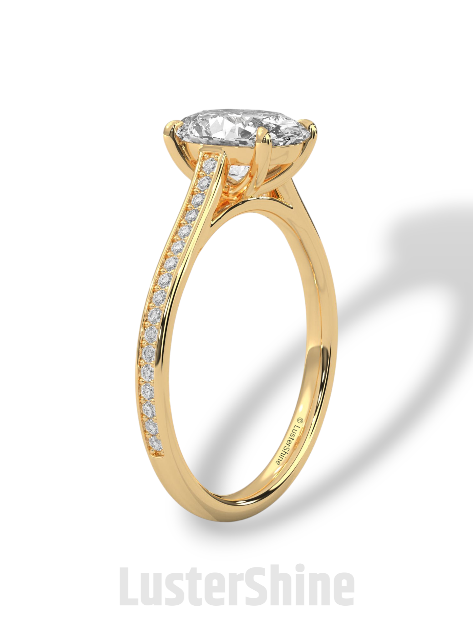 2CT Oval Solitaire Ring – Pave Band Engagement Ring in 14K 18K White Gold – 9x7mm Oval Diamond Ring – Dainty Bridal Jewelry by LusterShine