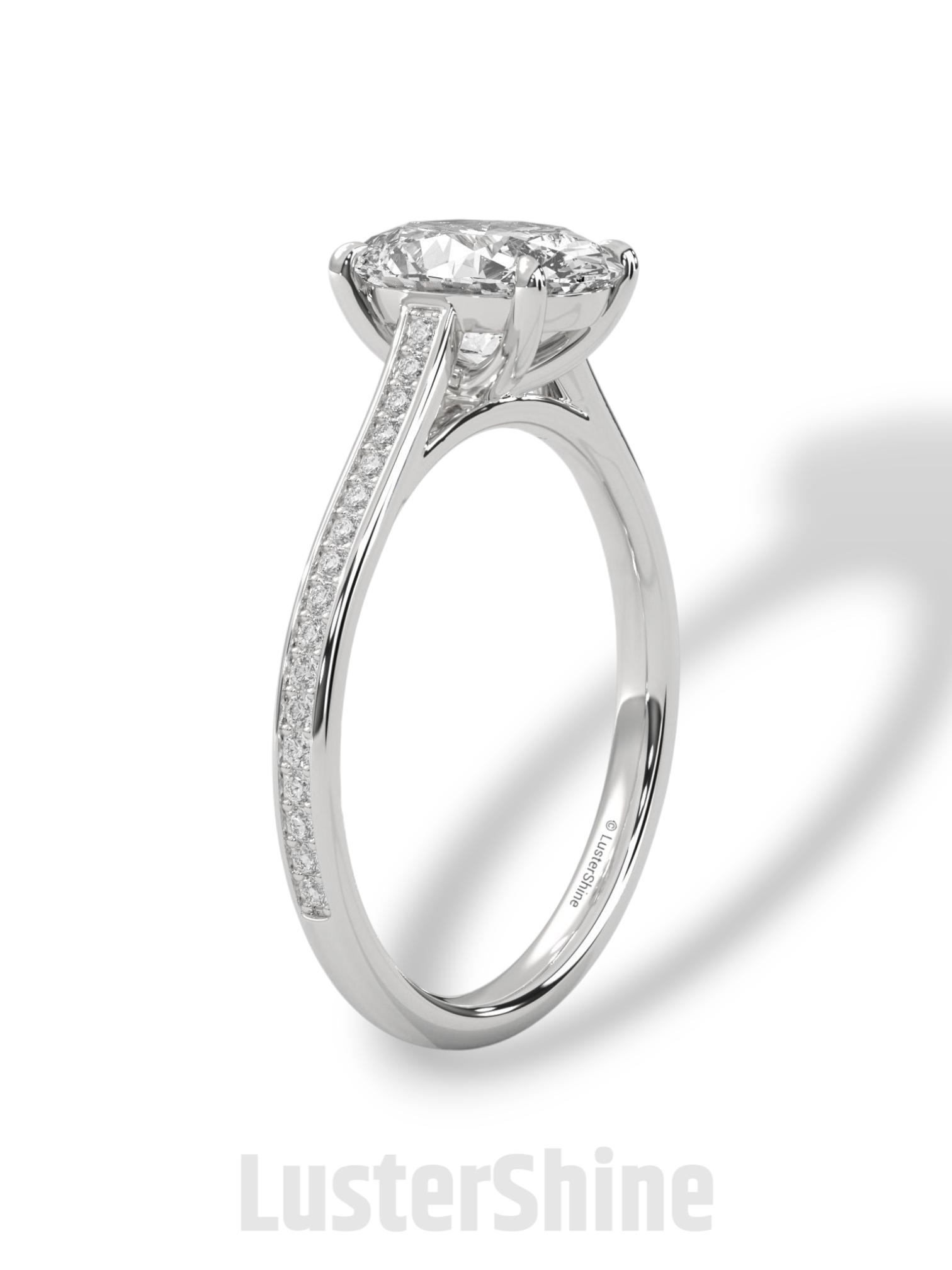 2CT Oval Solitaire Ring – Pave Band Engagement Ring in 14K 18K White Gold – 9x7mm Oval Diamond Ring – Dainty Bridal Jewelry by LusterShine
