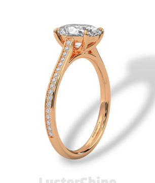 2CT Oval Solitaire Ring – Pave Band Engagement Ring in 14K 18K White Gold – 9x7mm Oval Diamond Ring – Dainty Bridal Jewelry by LusterShine