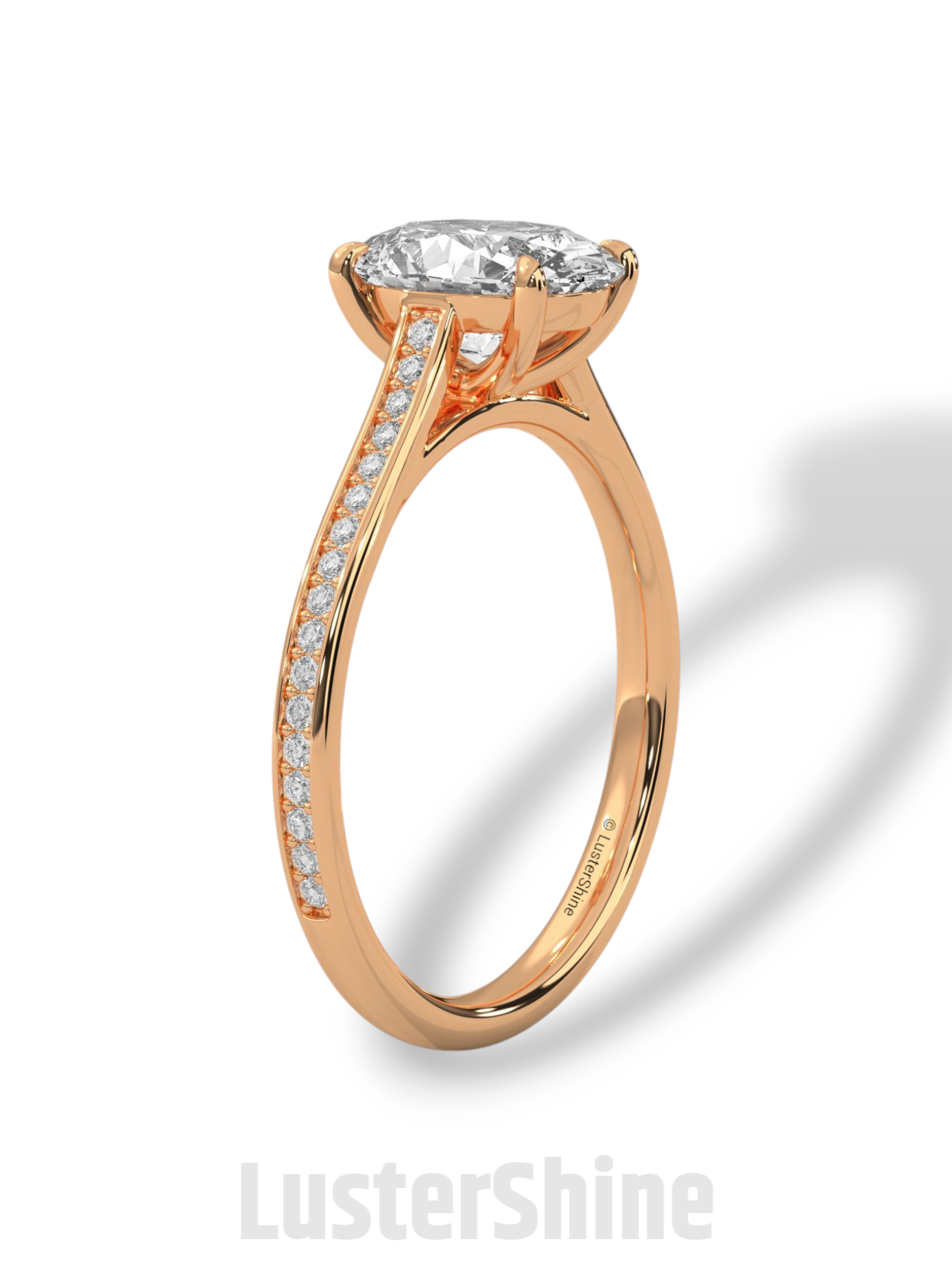 2CT Oval Solitaire Ring – Pave Band Engagement Ring in 14K 18K White Gold – 9x7mm Oval Diamond Ring – Dainty Bridal Jewelry by LusterShine