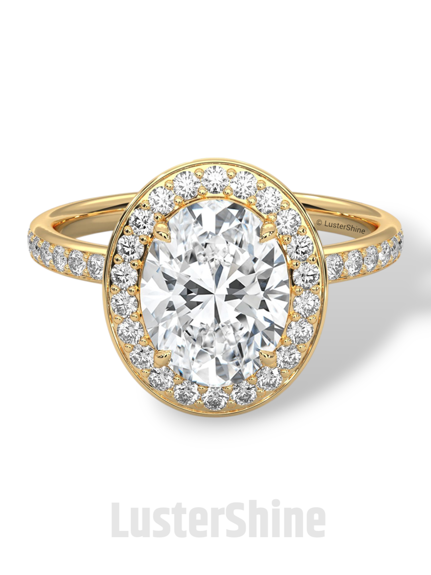 Oval Engagement Ring – Diamond Halo with Pave Band in 14K or 18K Rose Gold – 9x7mm Oval Center – Rose Gold Diamond Pave Band