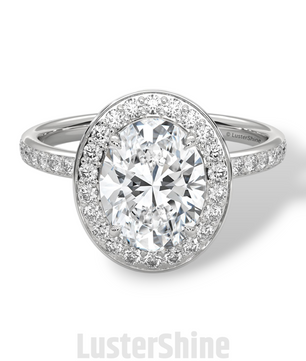 Oval Engagement Ring – Diamond Halo with Pave Band in 14K or 18K Rose Gold – 9x7mm Oval Center – Rose Gold Diamond Pave Band