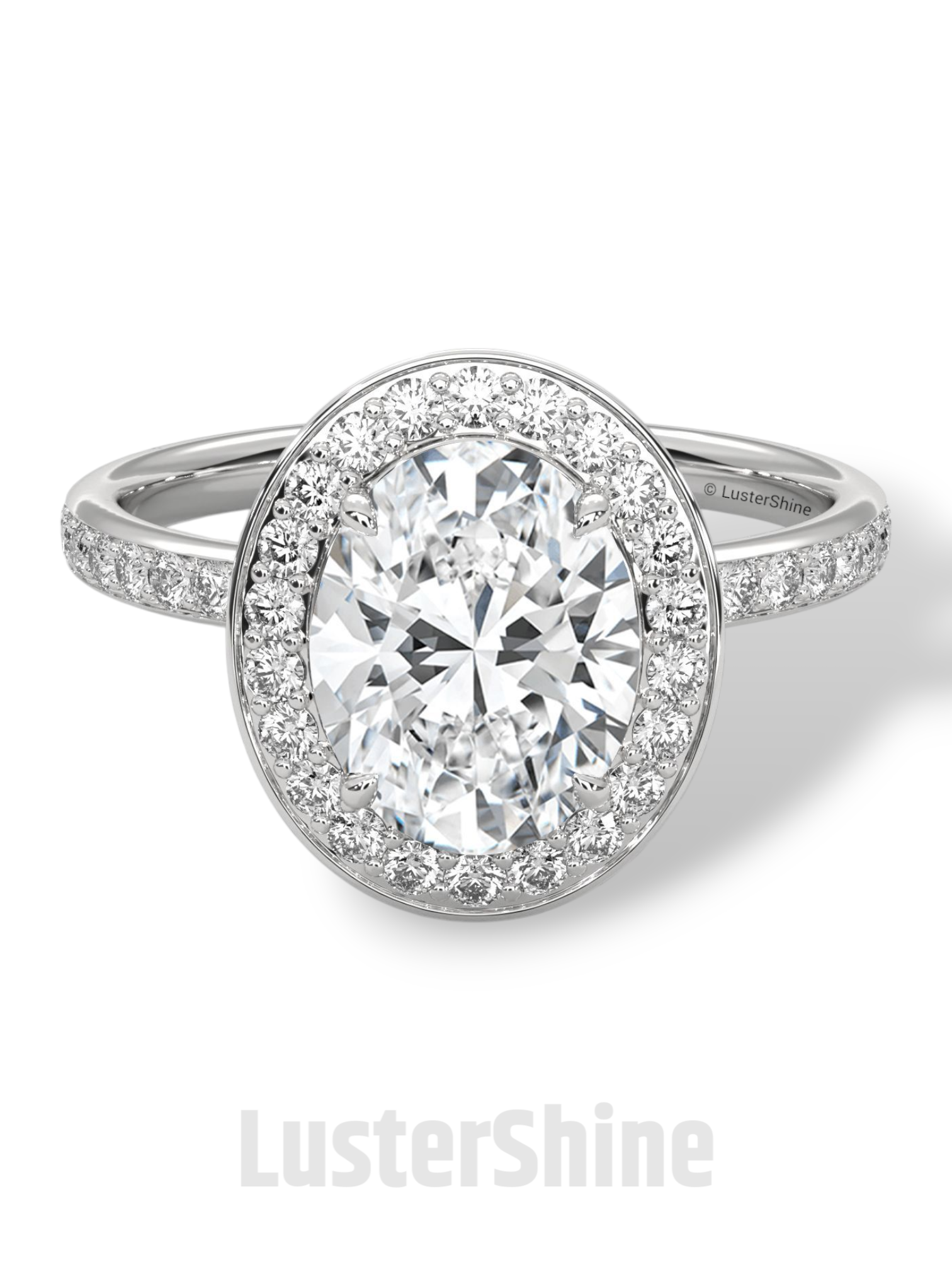 Oval Engagement Ring – Diamond Halo with Pave Band in 14K or 18K Rose Gold – 9x7mm Oval Center – Rose Gold Diamond Pave Band