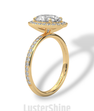 Oval Engagement Ring – Diamond Halo with Pave Band in 14K or 18K Rose Gold – 9x7mm Oval Center – Rose Gold Diamond Pave Band