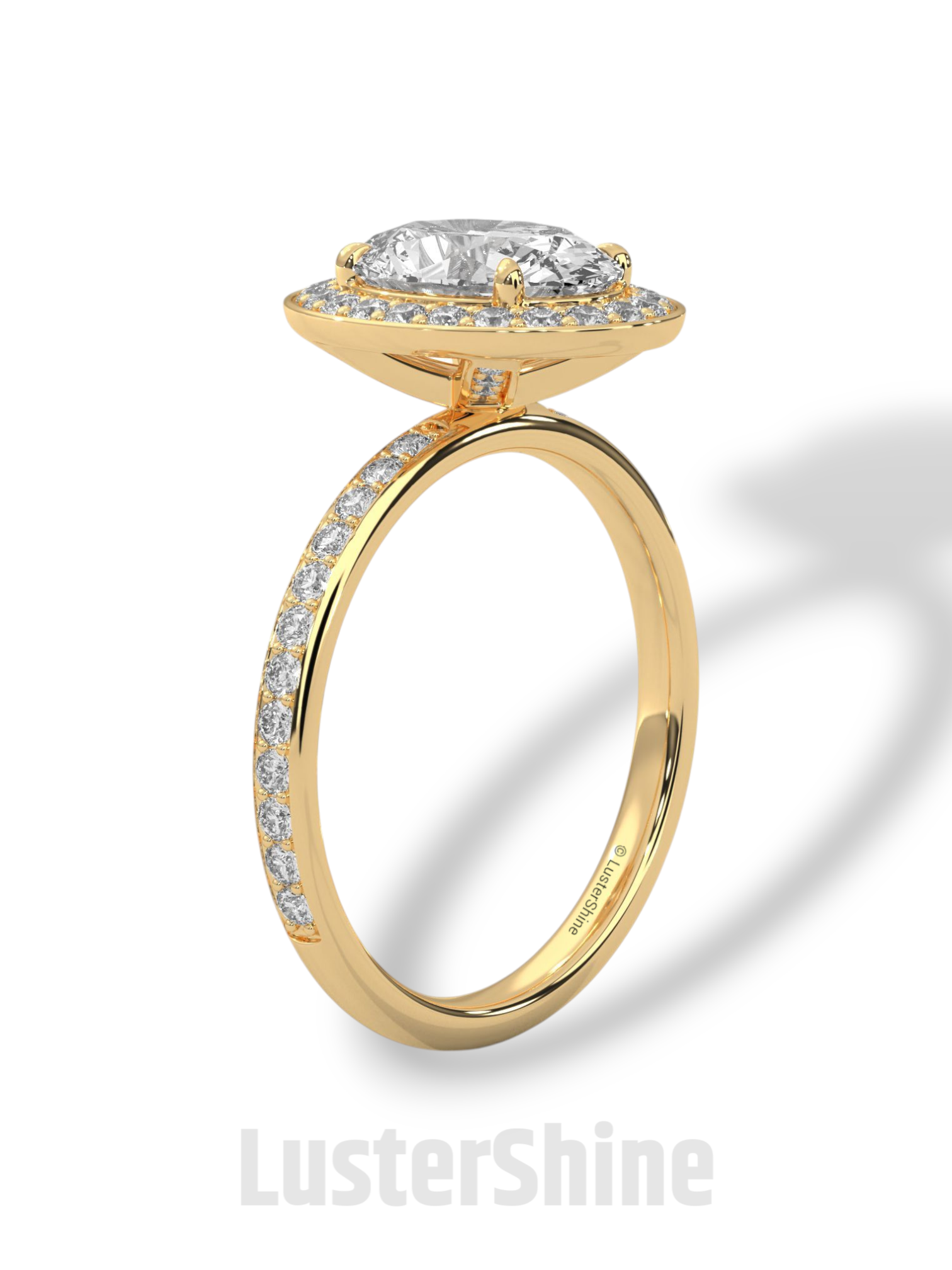 Oval Engagement Ring – Diamond Halo with Pave Band in 14K or 18K Rose Gold – 9x7mm Oval Center – Rose Gold Diamond Pave Band