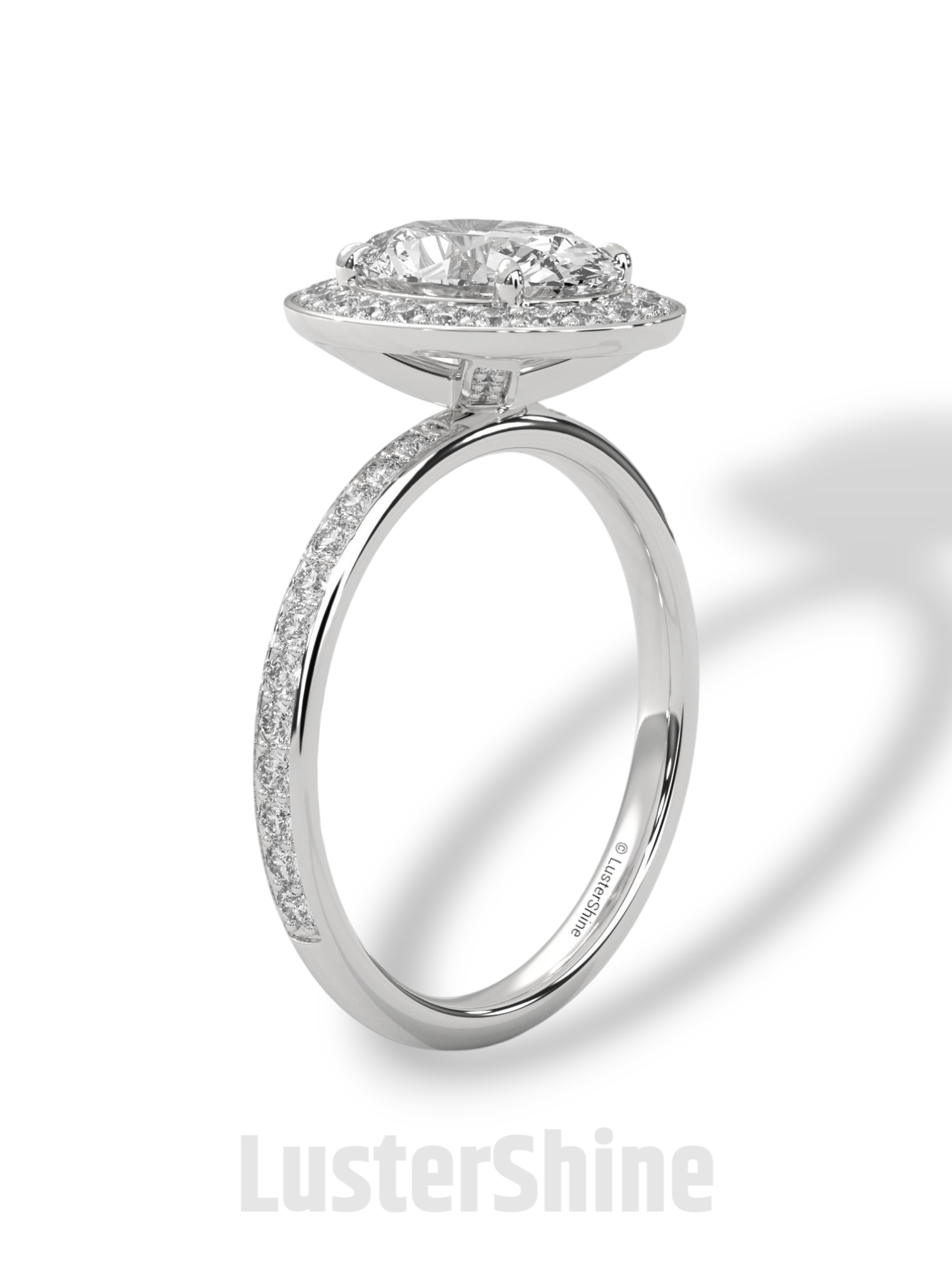 Oval Engagement Ring – Diamond Halo with Pave Band in 14K or 18K Rose Gold – 9x7mm Oval Center – Rose Gold Diamond Pave Band