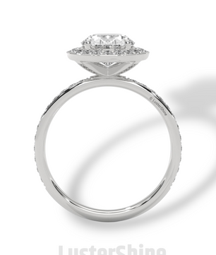 Oval Engagement Ring – Diamond Halo with Pave Band in 14K or 18K Rose Gold – 9x7mm Oval Center – Rose Gold Diamond Pave Band