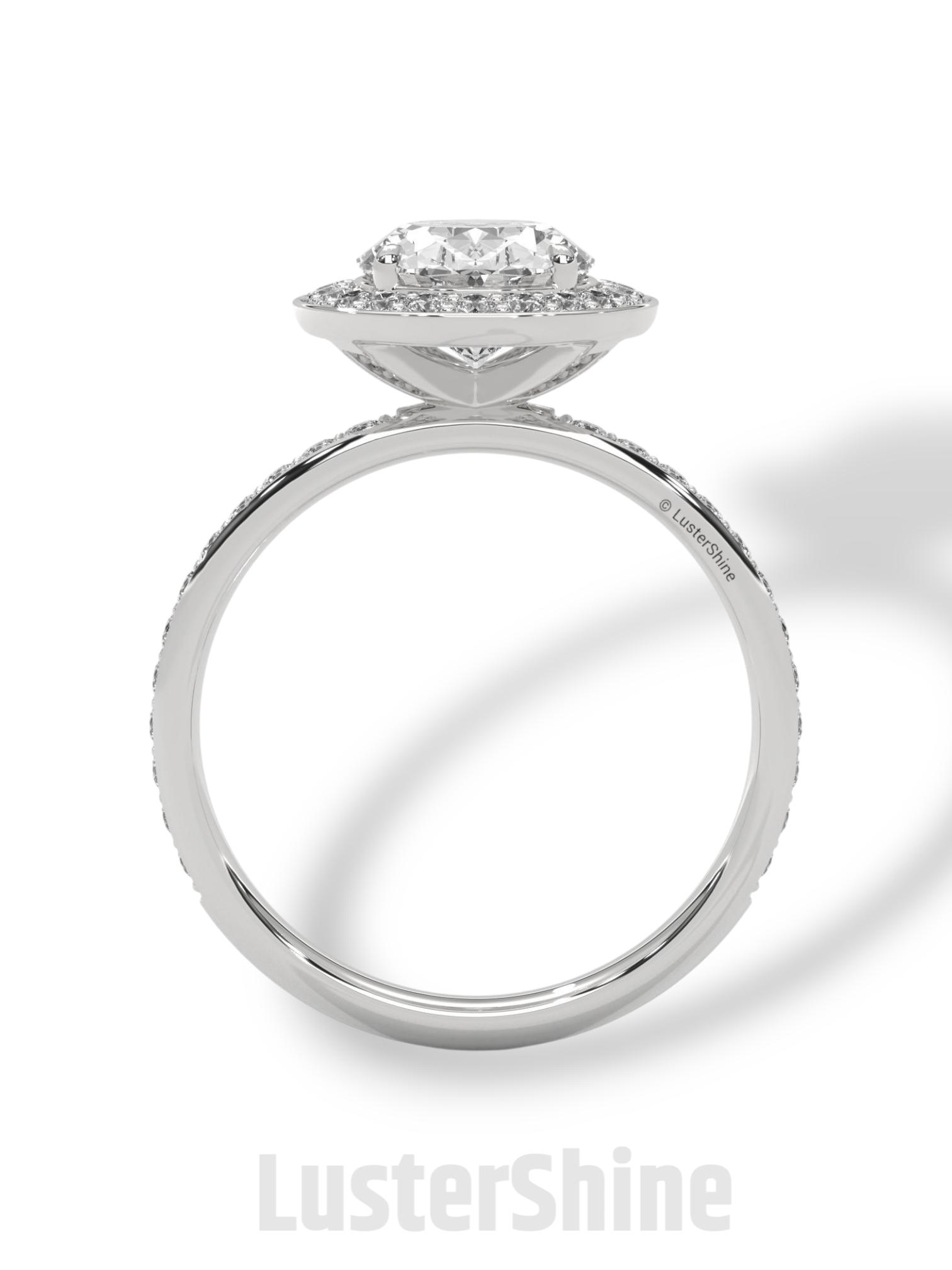 Oval Engagement Ring – Diamond Halo with Pave Band in 14K or 18K Rose Gold – 9x7mm Oval Center – Rose Gold Diamond Pave Band