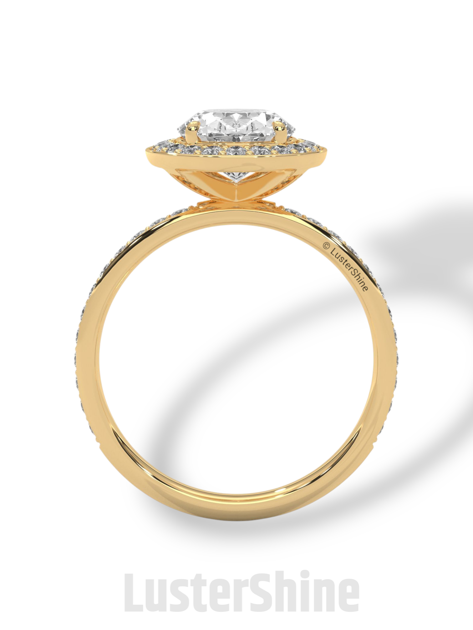 Oval Engagement Ring – Diamond Halo with Pave Band in 14K or 18K Rose Gold – 9x7mm Oval Center – Rose Gold Diamond Pave Band