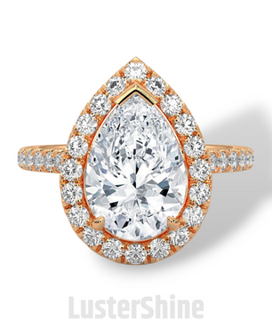 Teardrop Diamond Ring – Pear Cut Halo Engagement Ring – Pave Band Bridal Jewelry – 14K 18K Yellow White Rose Gold – Pear Shaped Halo Ring