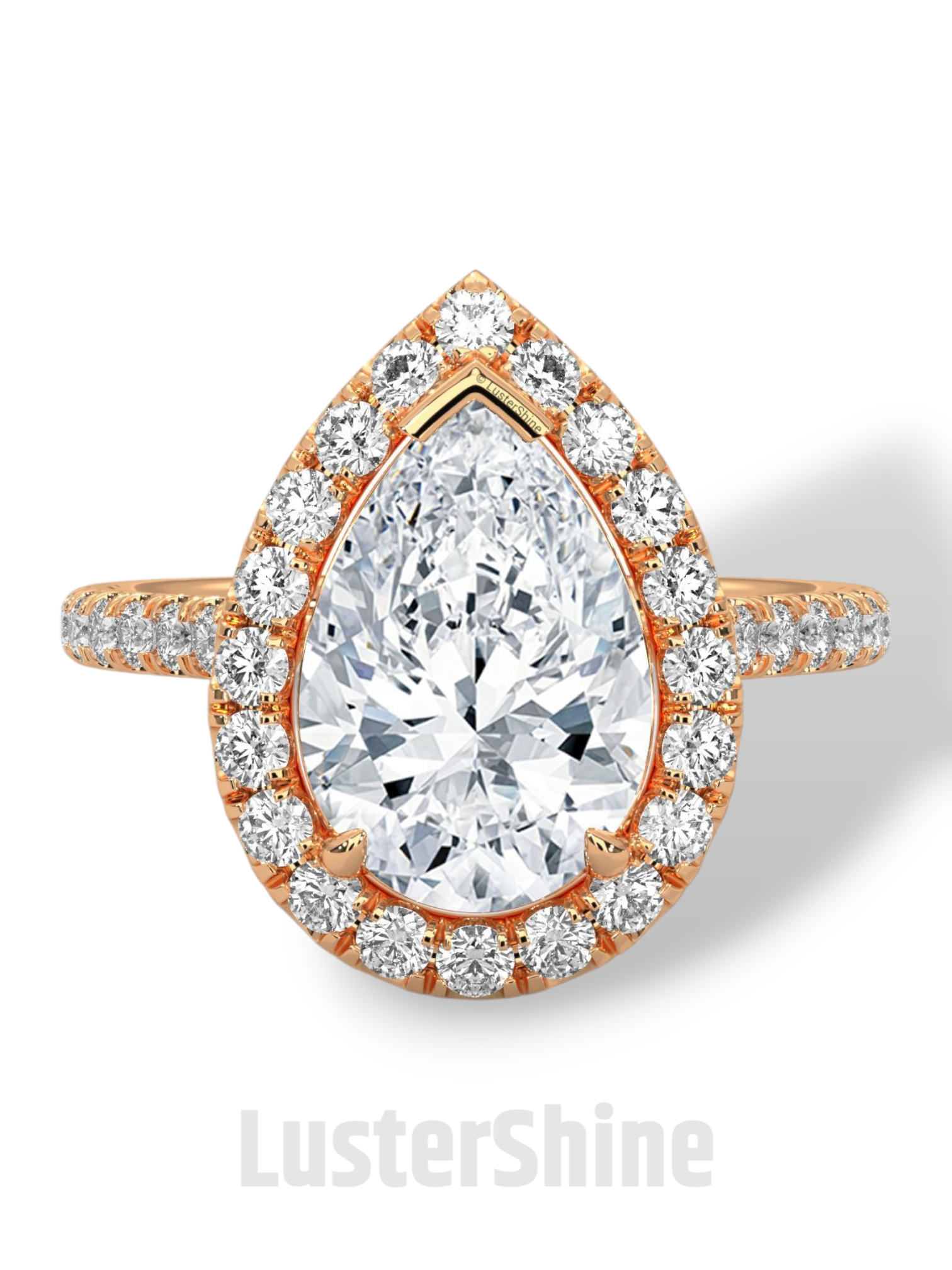 Teardrop Diamond Ring – Pear Cut Halo Engagement Ring – Pave Band Bridal Jewelry – 14K 18K Yellow White Rose Gold – Pear Shaped Halo Ring