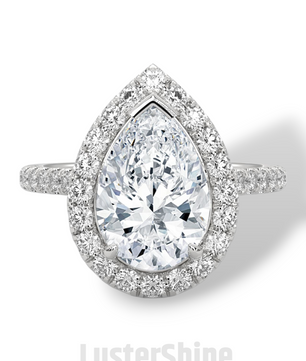 Teardrop Diamond Ring – Pear Cut Halo Engagement Ring – Pave Band Bridal Jewelry – 14K 18K Yellow White Rose Gold – Pear Shaped Halo Ring