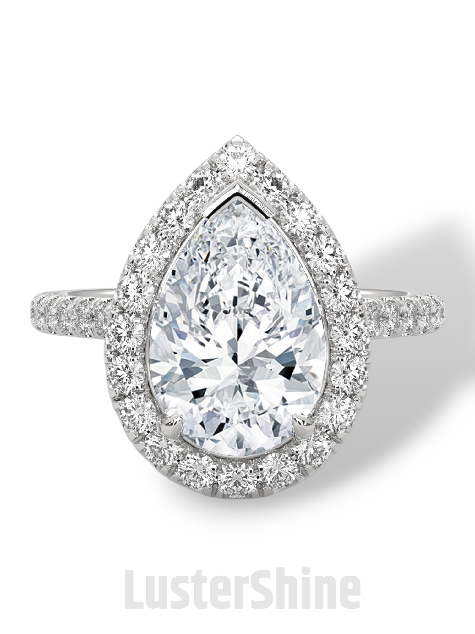 Teardrop Diamond Ring – Pear Cut Halo Engagement Ring – Pave Band Bridal Jewelry – 14K 18K Yellow White Rose Gold – Pear Shaped Halo Ring