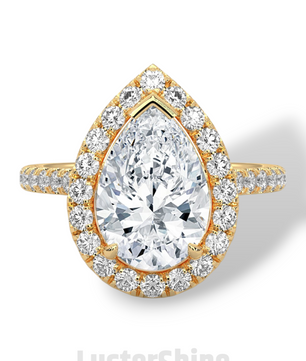 Teardrop Diamond Ring – Pear Cut Halo Engagement Ring – Pave Band Bridal Jewelry – 14K 18K Yellow White Rose Gold – Pear Shaped Halo Ring