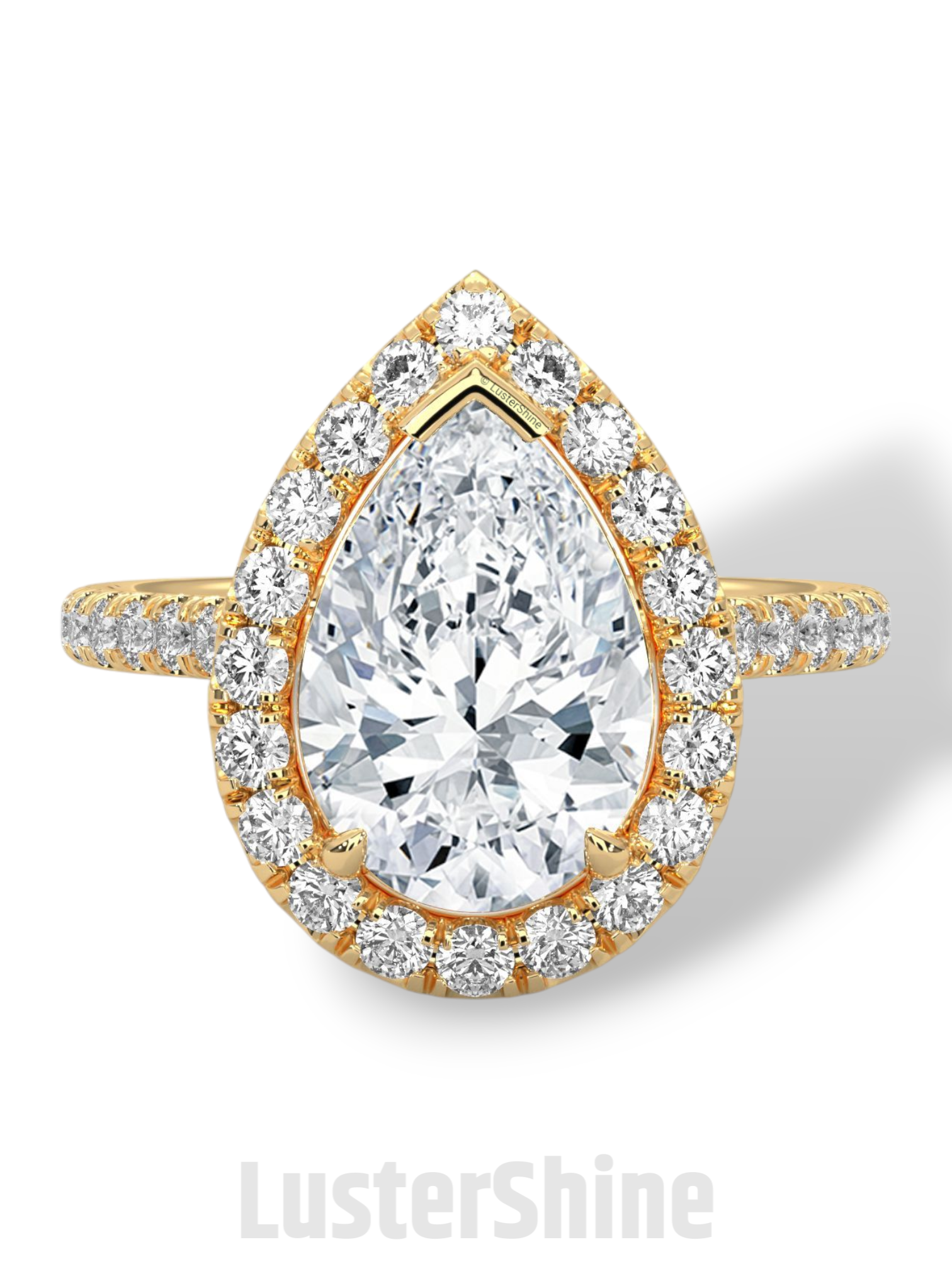 Teardrop Diamond Ring – Pear Cut Halo Engagement Ring – Pave Band Bridal Jewelry – 14K 18K Yellow White Rose Gold – Pear Shaped Halo Ring