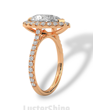 Teardrop Diamond Ring – Pear Cut Halo Engagement Ring – Pave Band Bridal Jewelry – 14K 18K Yellow White Rose Gold – Pear Shaped Halo Ring