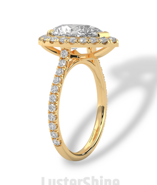 Teardrop Diamond Ring – Pear Cut Halo Engagement Ring – Pave Band Bridal Jewelry – 14K 18K Yellow White Rose Gold – Pear Shaped Halo Ring