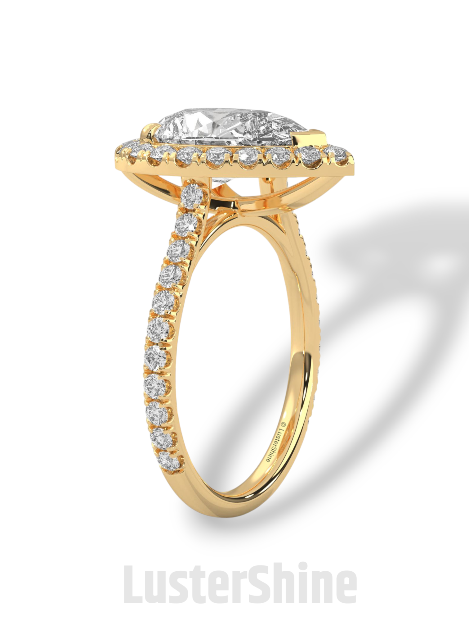 Teardrop Diamond Ring – Pear Cut Halo Engagement Ring – Pave Band Bridal Jewelry – 14K 18K Yellow White Rose Gold – Pear Shaped Halo Ring