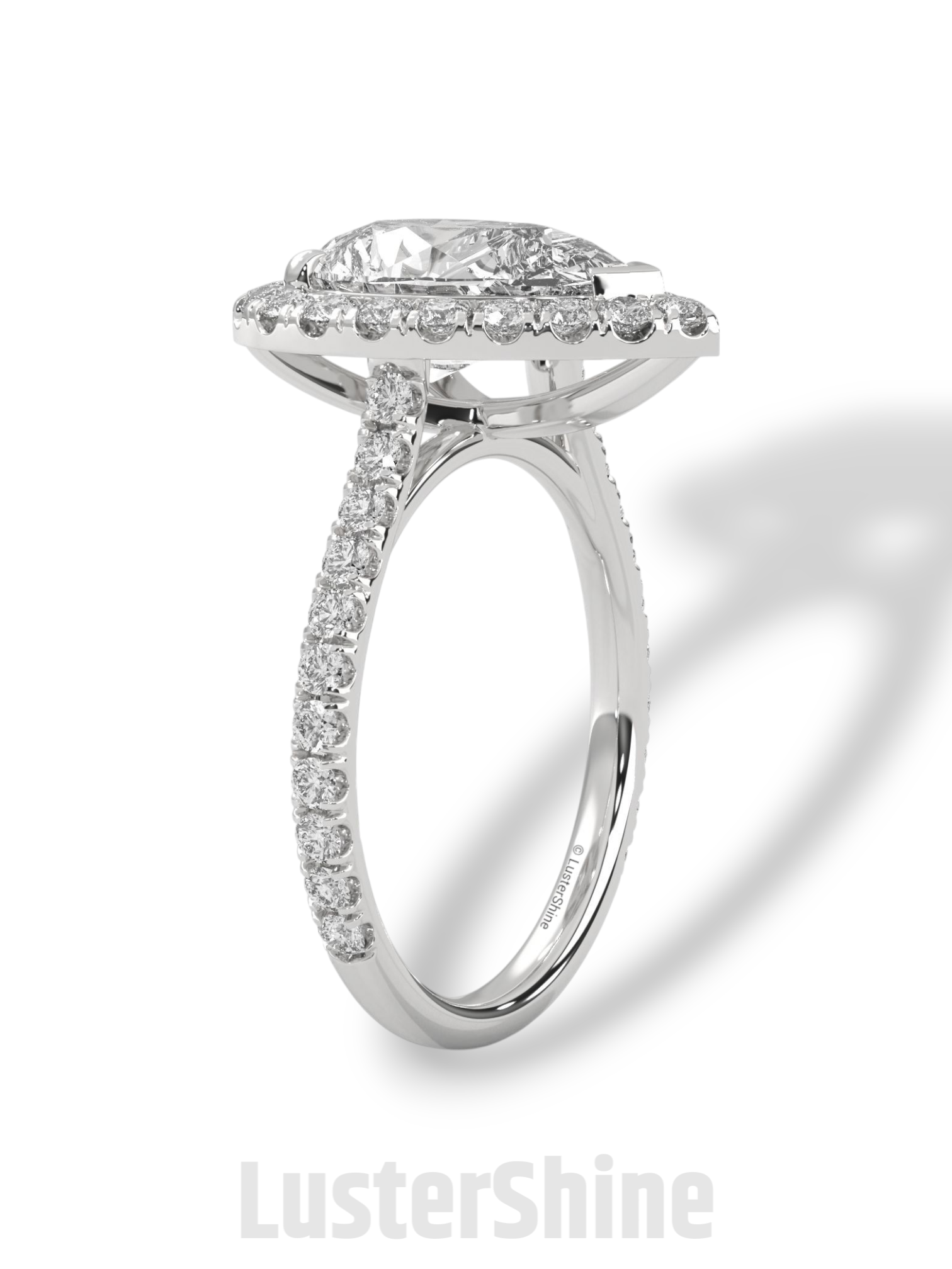 Teardrop Diamond Ring – Pear Cut Halo Engagement Ring – Pave Band Bridal Jewelry – 14K 18K Yellow White Rose Gold – Pear Shaped Halo Ring