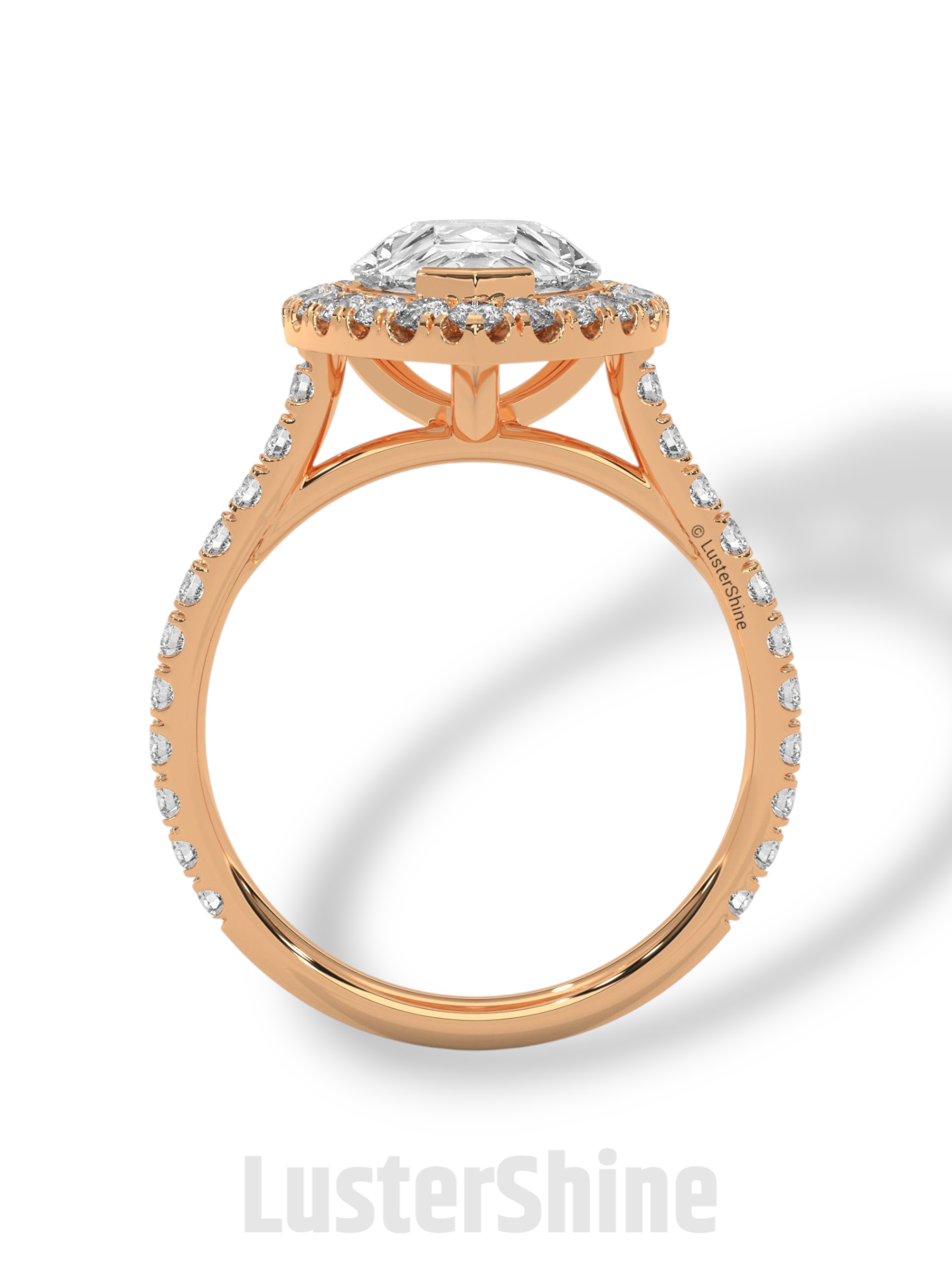 Teardrop Diamond Ring – Pear Cut Halo Engagement Ring – Pave Band Bridal Jewelry – 14K 18K Yellow White Rose Gold – Pear Shaped Halo Ring
