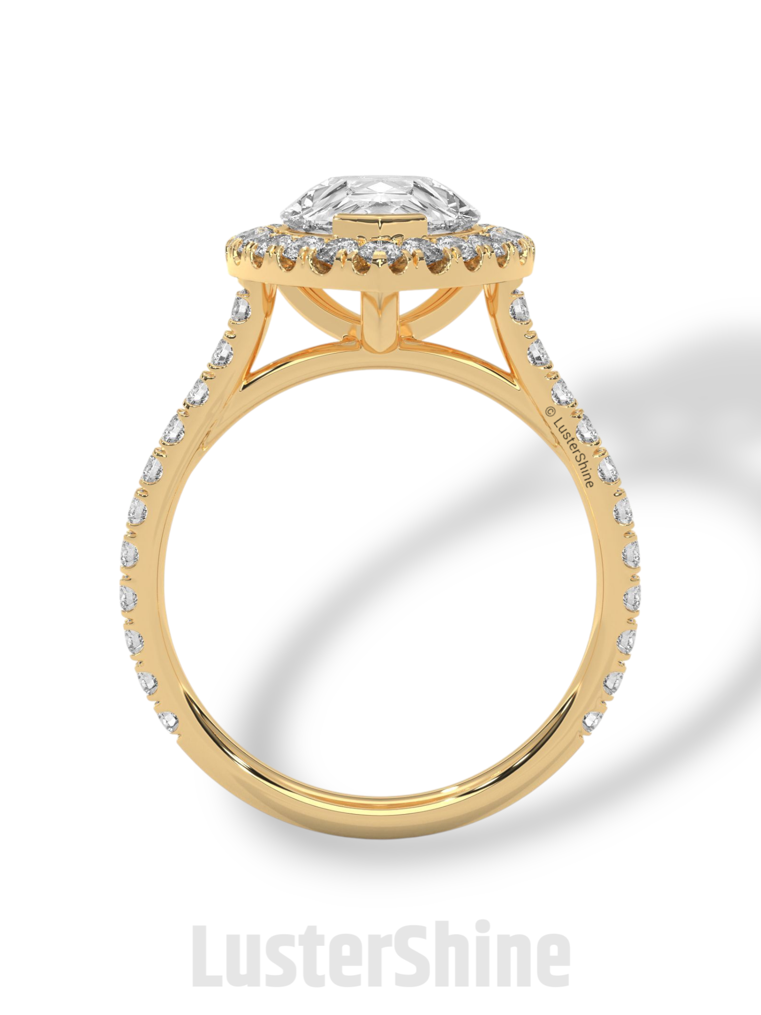 Teardrop Diamond Ring – Pear Cut Halo Engagement Ring – Pave Band Bridal Jewelry – 14K 18K Yellow White Rose Gold – Pear Shaped Halo Ring