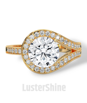 Twisted Halo Round Diamond Engagement Ring – Unique Split Shank Design – 14K 18K Gold – Twist Moissanite Diamond Ring– LusterShine Ring
