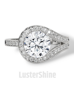 Twisted Halo Round Diamond Engagement Ring – Unique Split Shank Design – 14K 18K Gold – Twist Moissanite Diamond Ring– LusterShine Ring