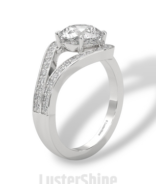 Twisted Halo Round Diamond Engagement Ring – Unique Split Shank Design – 14K 18K Gold – Twist Moissanite Diamond Ring– LusterShine Ring