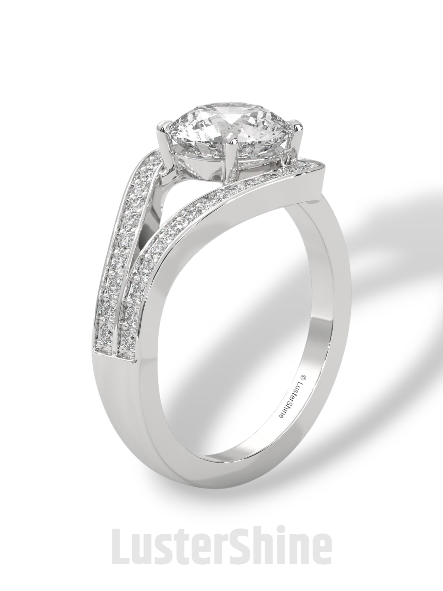Twisted Halo Round Diamond Engagement Ring – Unique Split Shank Design – 14K 18K Gold – Twist Moissanite Diamond Ring– LusterShine Ring