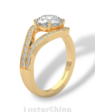 Twisted Halo Round Diamond Engagement Ring – Unique Split Shank Design – 14K 18K Gold – Twist Moissanite Diamond Ring– LusterShine Ring