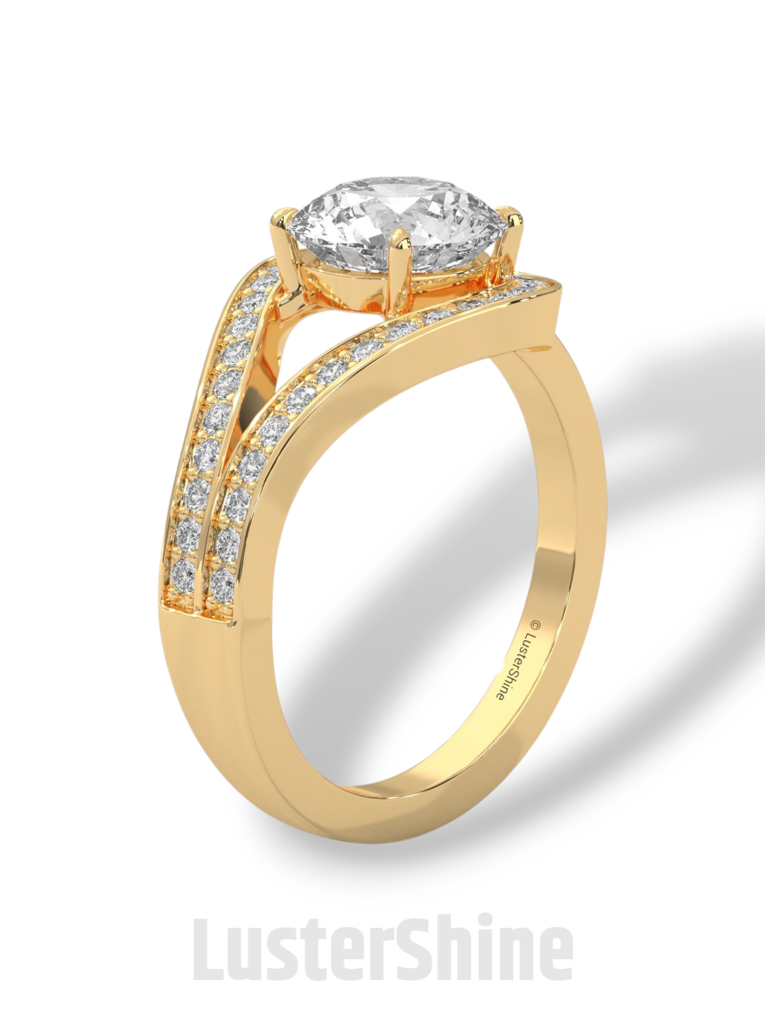 Twisted Halo Round Diamond Engagement Ring – Unique Split Shank Design – 14K 18K Gold – Twist Moissanite Diamond Ring– LusterShine Ring