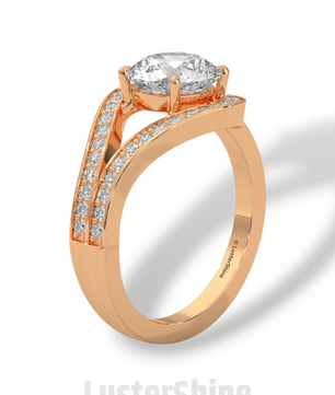 Twisted Halo Round Diamond Engagement Ring – Unique Split Shank Design – 14K 18K Gold – Twist Moissanite Diamond Ring– LusterShine Ring