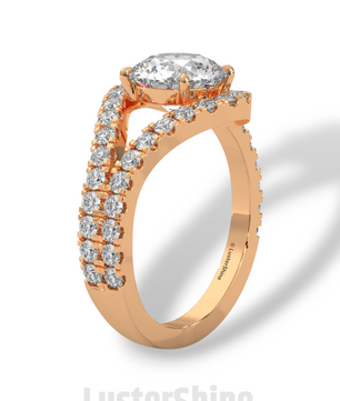 Crossover Diamond Engagement Ring – Round Cut Split Shank Halo Ring in 14K Gold – Moissanite Diamond Handmade Bridal Ring for Gift Party