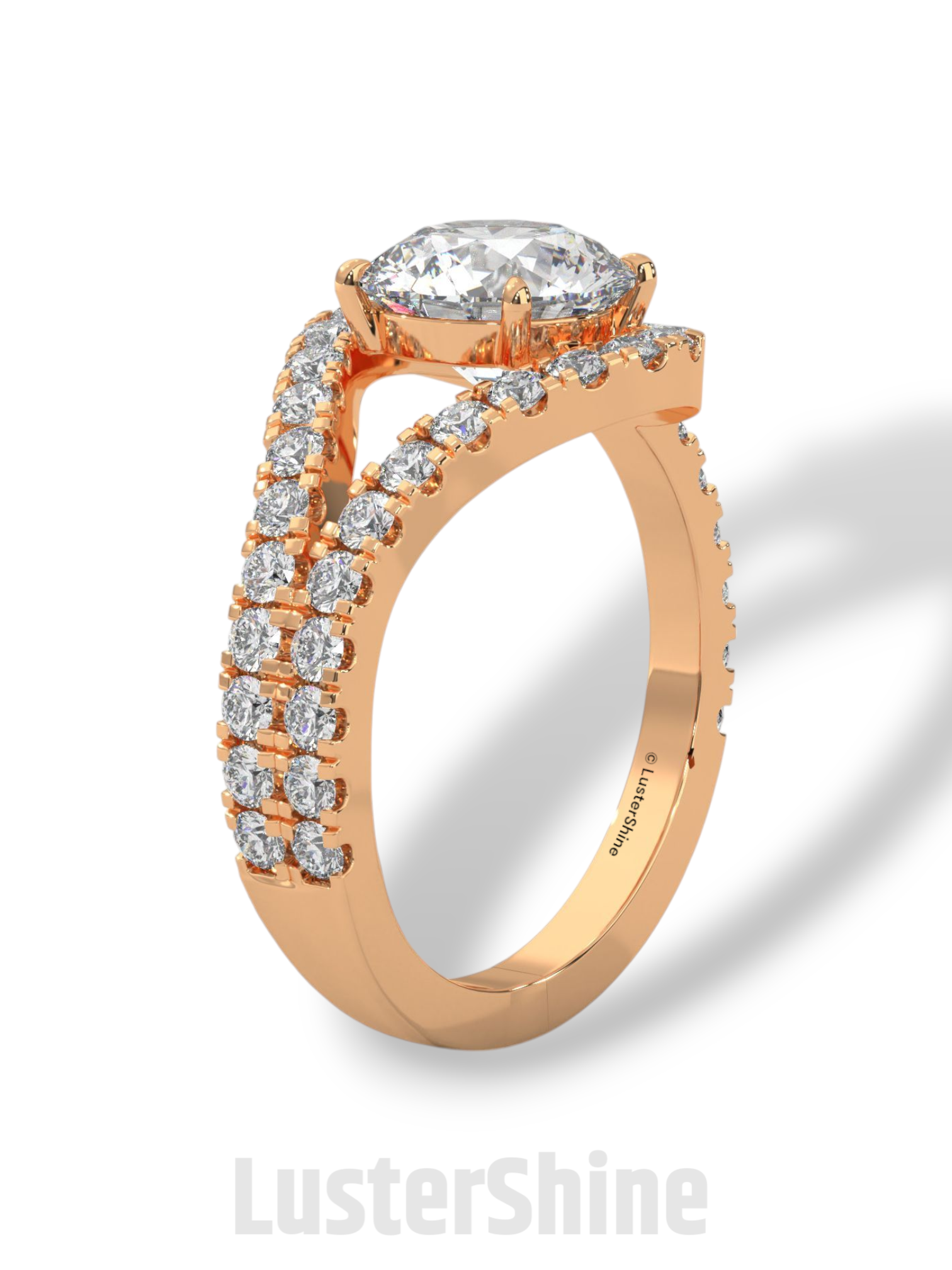 Crossover Diamond Engagement Ring – Round Cut Split Shank Halo Ring in 14K Gold – Moissanite Diamond Handmade Bridal Ring for Gift Party