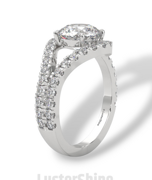 Crossover Diamond Engagement Ring – Round Cut Split Shank Halo Ring in 14K Gold – Moissanite Diamond Handmade Bridal Ring for Gift Party